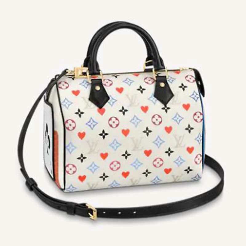 Louis Vuitton tote bags with a double - handle and shoulder - strap optionLouis Vuitton LV Women Game On Speedy Bandoulière 25 Monogram Canvas-White