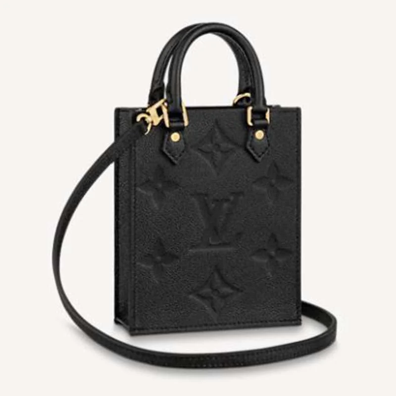 Louis Vuitton bags with a front - flap pocket for quick - access itemsLouis Vuitton Unisex Petit Sac Plat Black Monogram Empreinte Embossed Supple Grained Cowhide