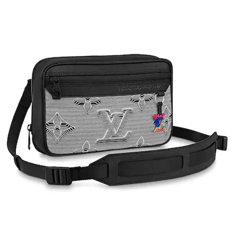 Louis Vuitton Petite Malle bags with a hard - shell structure for uniquenessLouis Vuitton LV Unisex Expandable Messenger Bag Textile Gray-Black