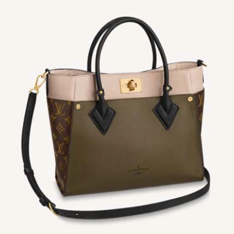 Louis Vuitton Alma bags with a monogram - embossed leather surfaceLouis Vuitton LV Women On My Side Tote Bag Small-Grained Calfskin Monogram Canvas