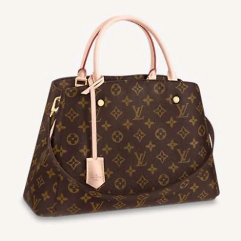 Louis Vuitton bags with a chain - link trim and a leather body for a modern edgeLouis Vuitton Women Montaigne MM Bag Monogram Coated Canvas Natural Cowhide Leather