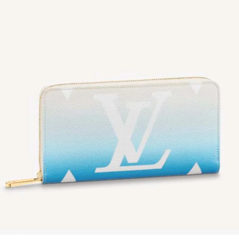 Ladies Louis Vuitton shoulder bags with a single - handle silhouetteLouis Vuitton Unisex Zippy Wallet Blue Monogram Coated Canvas Cowhide Leather