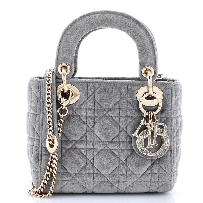 Lady Dior Chain Bag Cannage Quilt Velvet with Crystal Charms Mini