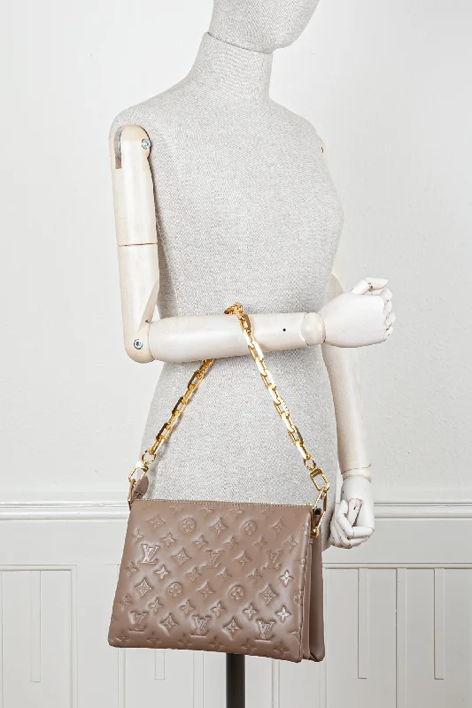 Ladies Louis Vuitton shoulder bags with a wide - width strap for comfortLOUIS VUITTON Coussin PM Bag Taupe