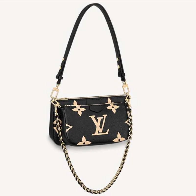 Louis Vuitton bags with a detachable mobile phone holder for convenienceLouis Vuitton Unisex Multi Pochette Accessoires Black Cream Embossed Supple Grained Cowhide