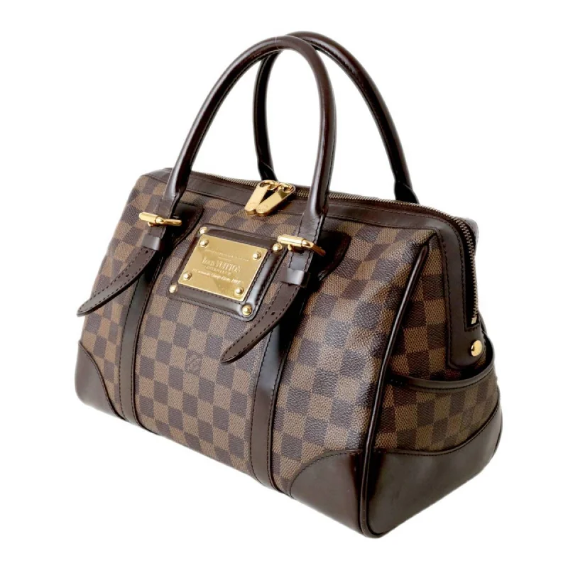 Louis Vuitton bags with a chain - link trim and a leather body for a modern edgeLOUIS VUITTON Berkeley Handbag Plate Damier Ebene N52000