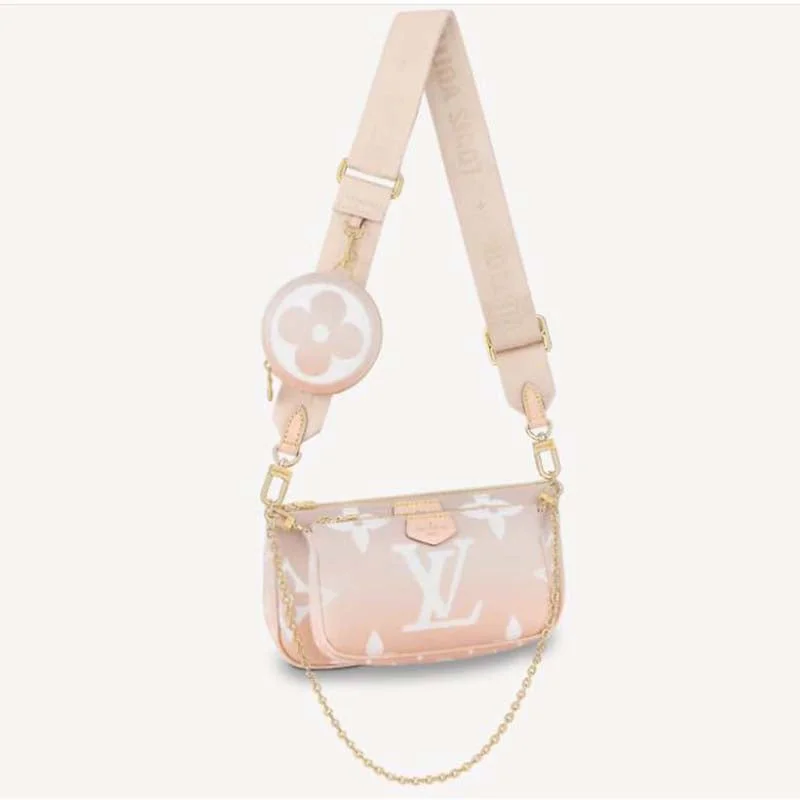 Ladies Louis Vuitton shoulder bags with a tassel decoration for charmLouis Vuitton Unisex Multi Pochette Accessoires Pink Brume Gray Monogram Giant Coated Canvas