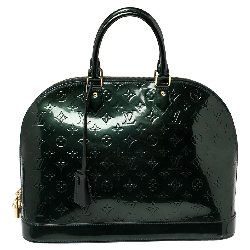 Louis Vuitton bags with a front - flap pocket for quick - access itemsLouis Vuitton Bleu Nuit Monogram Vernis Alma GM Bag