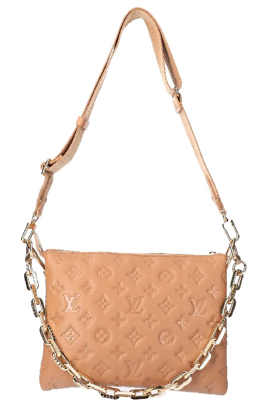 Ladies Louis Vuitton shoulder bags with a magnetic - closure flap for easeLOUIS VUITTON Coussin PM Bag Beige Empreinte