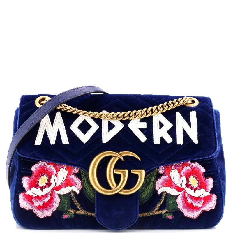 GG Marmont Flap Bag Embroidered Matelasse Velvet Medium