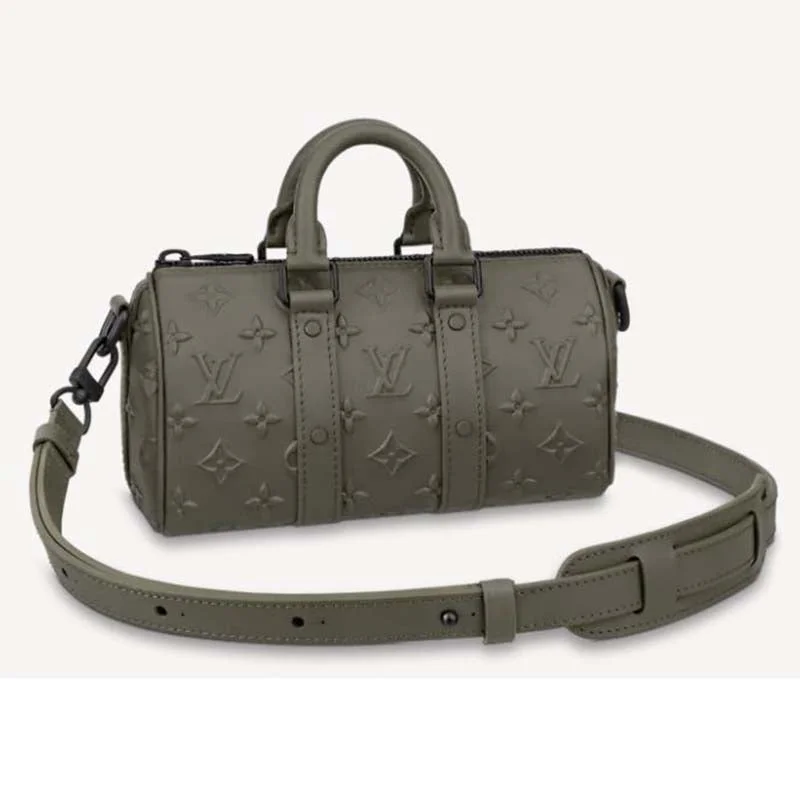 Louis Vuitton bags with a front - zip pocket for small items like keysLouis Vuitton Unisex Keepall XS Khaki Monogram Seal Cowhide Leather