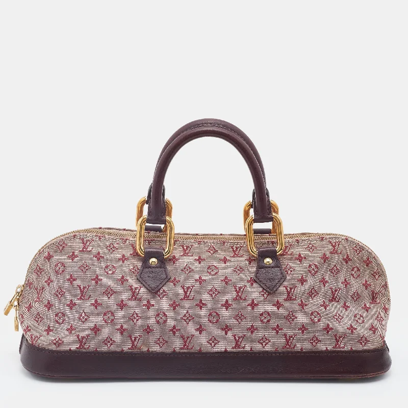 Louis Vuitton crossbody bags in a bold red color for a statementLouis Vuitton Cherry Monogram Mini Lin Horizontal Alma Bag