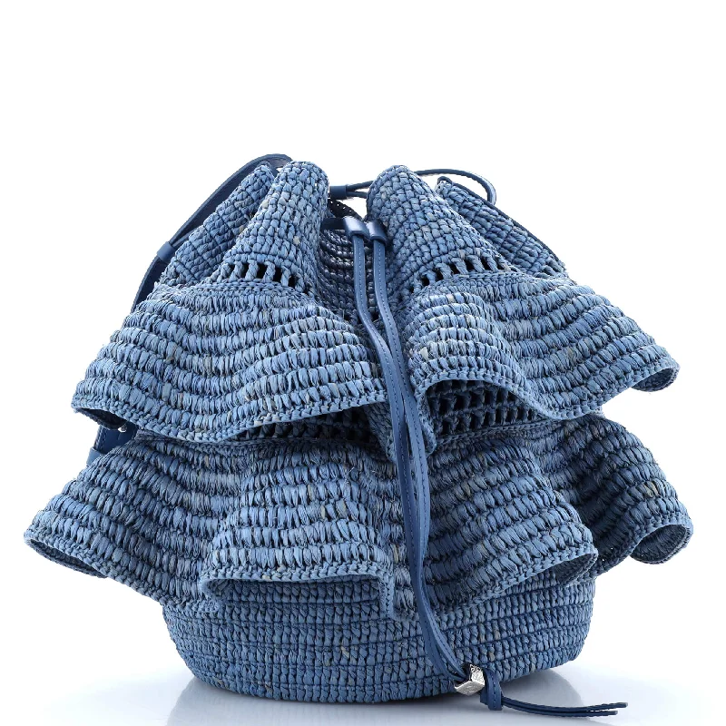 Paula's Ibiza Ruffle Balloon Bucket Bag Woven Raffia