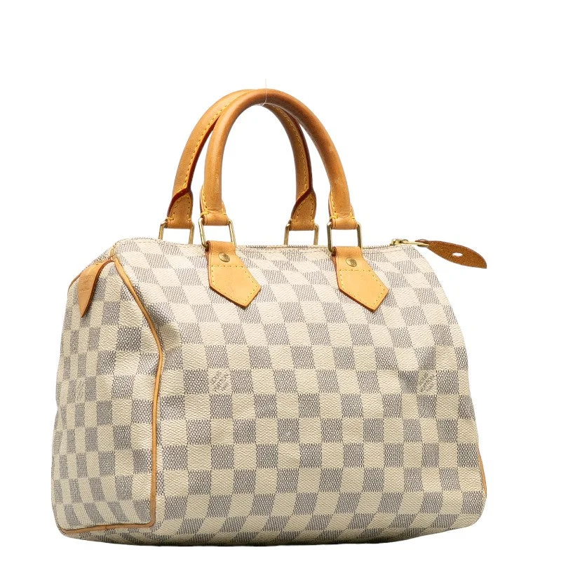 Louis Vuitton crossbody bags with a printed floral pattern for femininityLouis Vuitton Damiere Azur Speed 25 Handbag N41534 White PVC Leather Lady Louis Vuitton