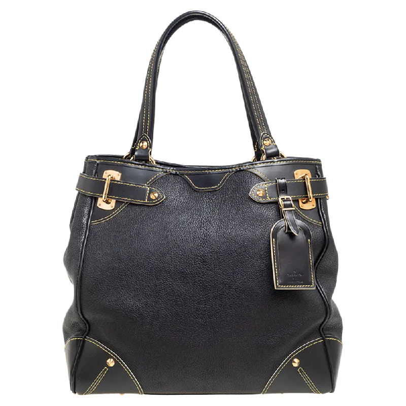 Ladies Louis Vuitton handbags with a detachable coin purse insideLouis Vuitton Black Suhali Leather Le Majestueux Tote