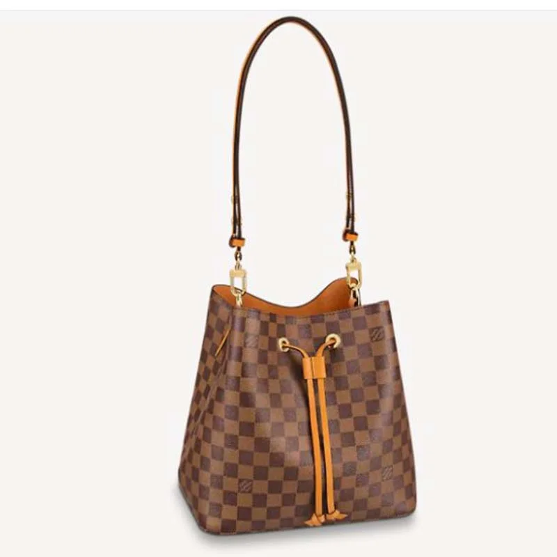 Louis Vuitton Twist bags with a crystal - embellished LV - turnlockLouis Vuitton Women NéoNoé MM Bucket Bag Safran Yellow Damier Ebène Coated Canvas