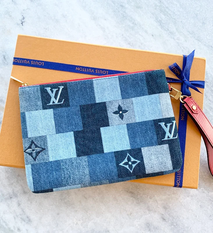 Louis Vuitton bags with a front - zip pocket for small items like keysLouis Vuitton Denim Monogram Patchwork City Pouch