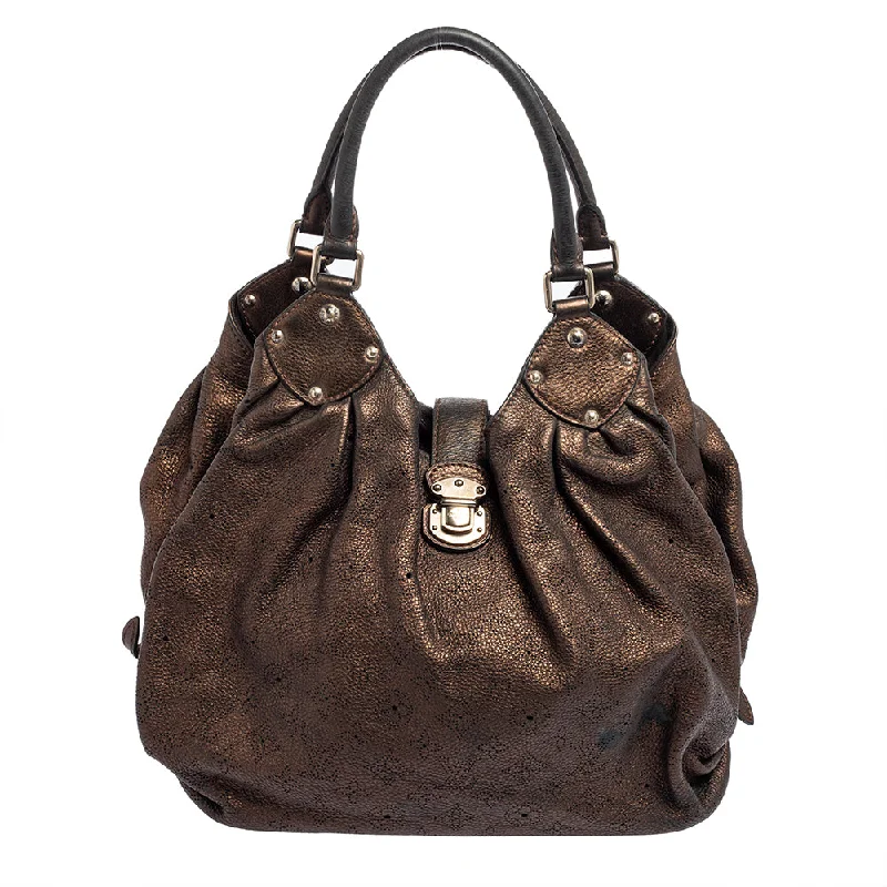 Louis Vuitton handbags with a patent - leather finish for a shiny lookLouis Vuitton Bronze Monogram Mahina Leather L Bag