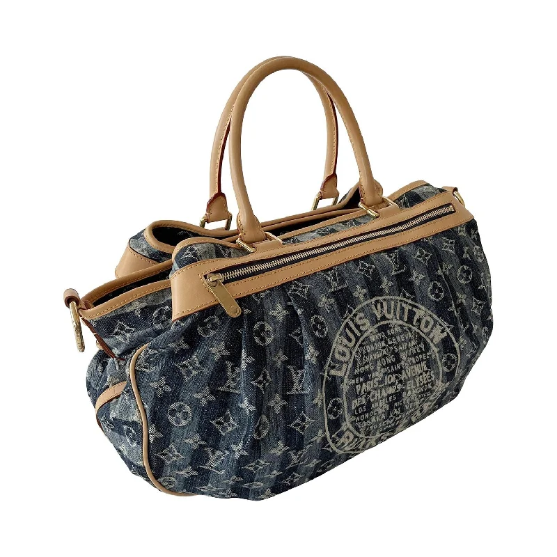 Louis Vuitton backpacks with a padded back panel for comfort during long - wearLouis Vuitton Denim Porte Epaule Raye Cabas Bag