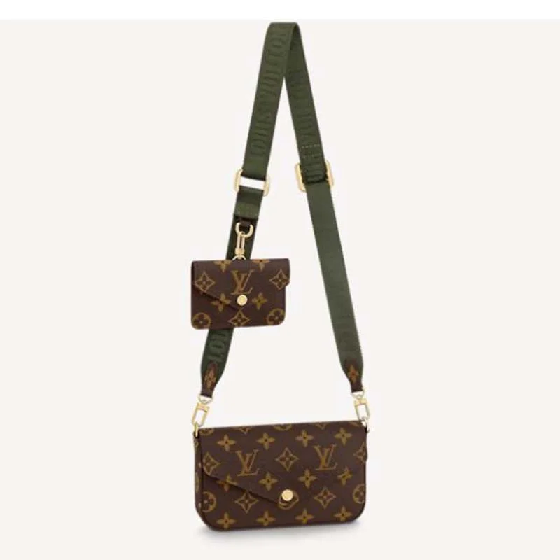 Louis Vuitton backpacks with a padded laptop compartment for travelLouis Vuitton Women Félicie Strap & Go Félicie Pochette Khaki Green Monogram Coated Canvas