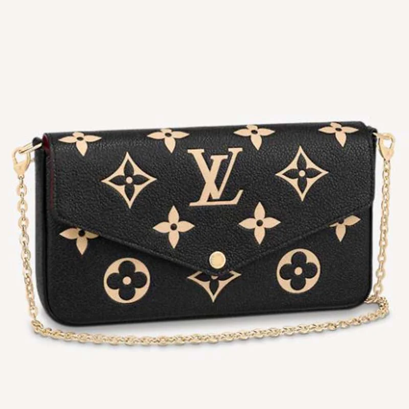 Ladies Louis Vuitton shoulder bags with a magnetic - closure flap for easeLouis Vuitton Women Félicie Pochette Monogram Empreinte Embossed Supple Grained Cowhide Leather