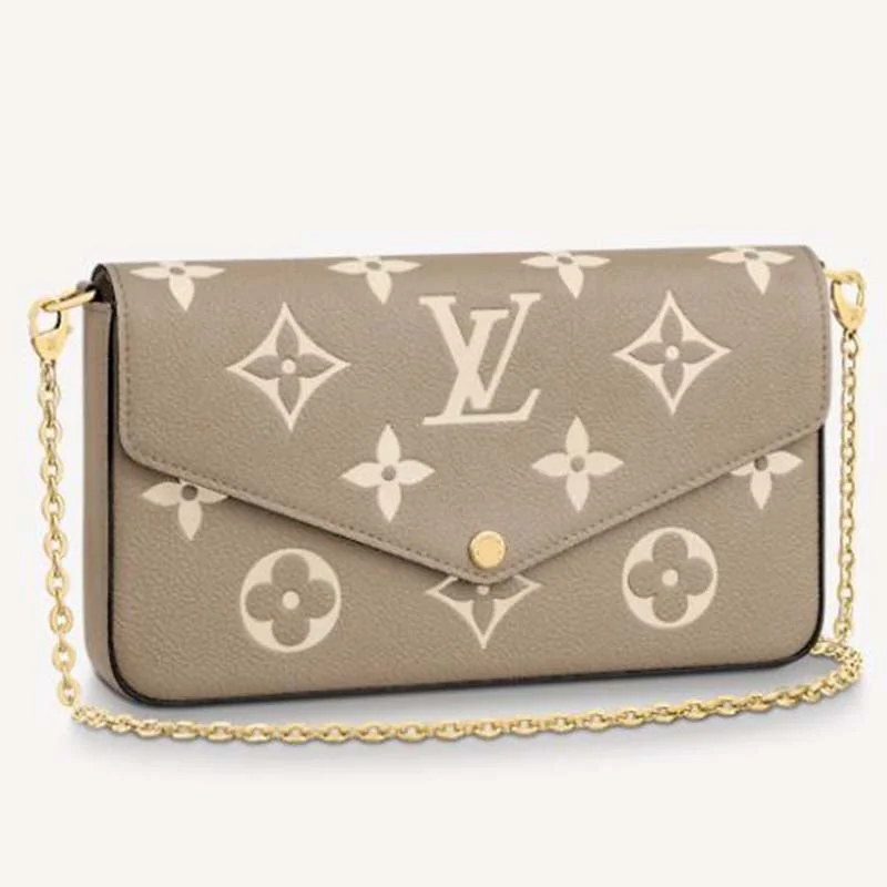 Louis Vuitton tote bags with a printed LV logo on the front for brand visibilityLouis Vuitton Women Félicie Pochette Grey Monogram Empreinte Embossed Supple Grained Cowhide