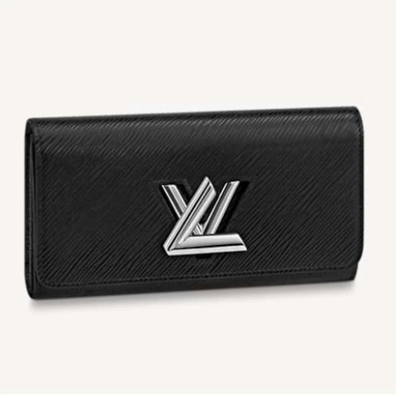 Ladies Louis Vuitton shoulder bags with a single - handle silhouetteLouis Vuitton Unisex Twist Wallet Black Epi Grained Cowhide Leather