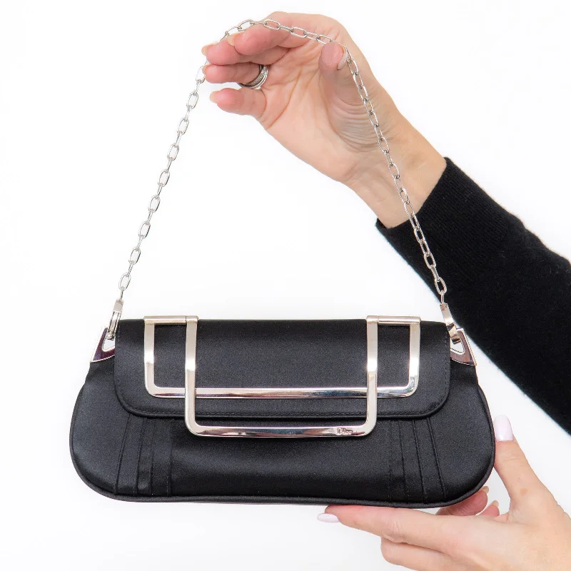 Dior Black Pleated Satin Frame Bag