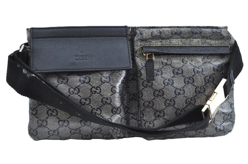 Women Gucci Sylvie bags with a monogram - embossed leatherAuthentic GUCCI GG Crystal Waist Body Bag Purse GG PVC Leather 28566 Black K5349