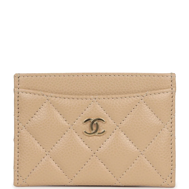 Chanel Handbag with Adjustable Strap for ComfortChanel Classic Card Holder Beige Caviar Gold Hardware