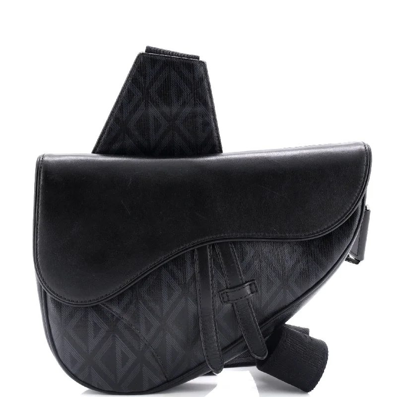 Saddle Crossbody Bag CD Diamond Coated Canvas and Leather