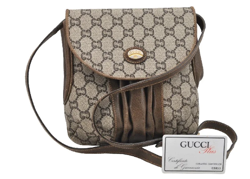 Gucci handbags for women with a back - zip pocketAuthentic GUCCI GG Plus Shoulder Cross Body Bag PVC Leather Brown Junk 3699I