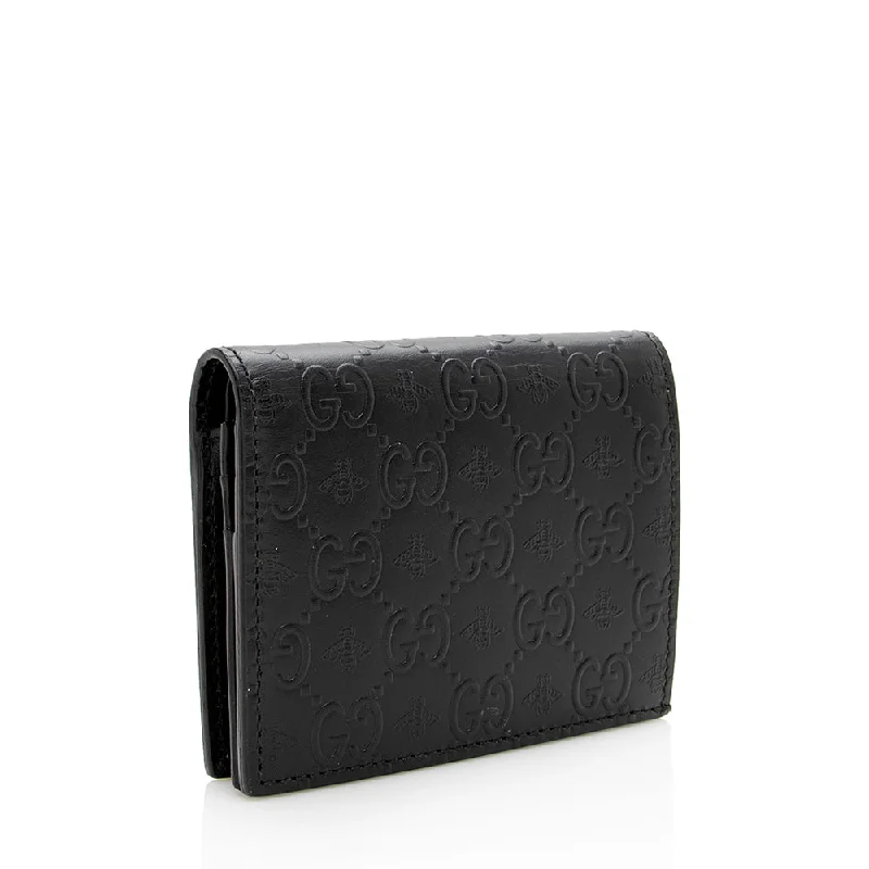 Women Gucci bags with a detachable mobile phone holderGucci Guccissima Bee Embossed Leather Card Case (SHF-17231)