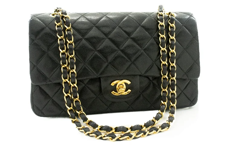 Chanel Vintage Inspired Handbag for Retro LoversCHANEL Classic Double Flap 10" Chain Shoulder Bag Black Lambskin