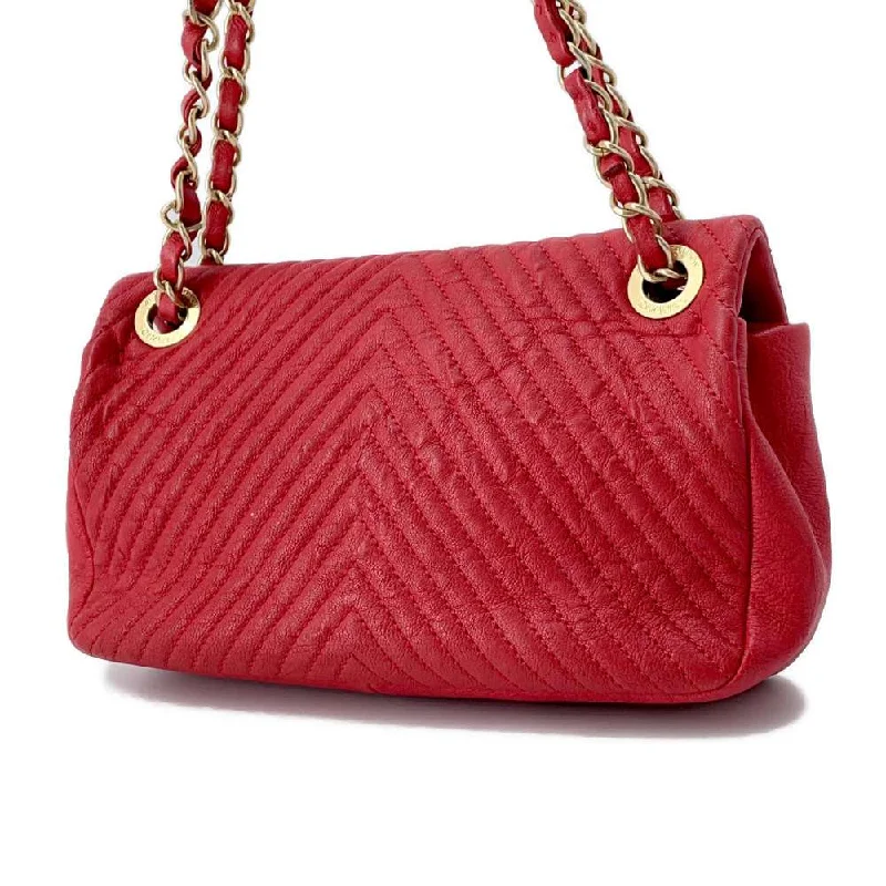 Chanel Handbag with Adjustable Strap for ComfortCHANEL Chevron Double Chain Shoulder Bag Red A92087 Leather