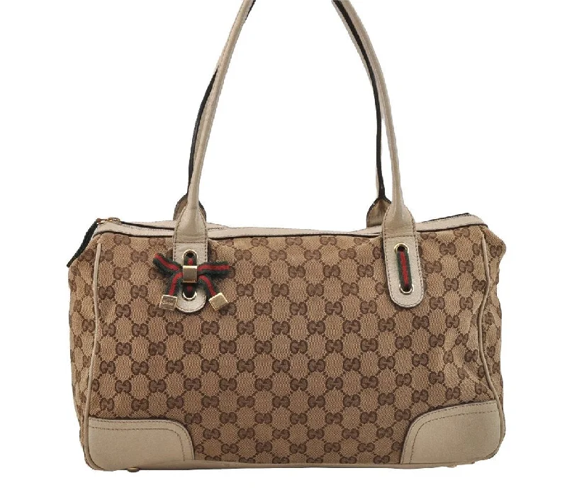 Women Gucci Sylvie bags with a crystal - embellished web stripeAuth GUCCI Web Sherry Line Princy Tote Bag GG Canvas Leather 177052 Brown 6945I