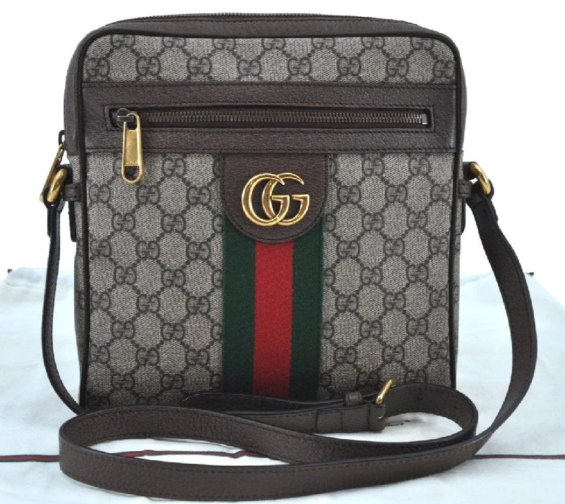 Ladies Gucci shoulder bags with a tassel decorationAuthentic GUCCI OPHIDIA Shoulder Cross Bag GG PVC Leather 547926 Brown 3629I